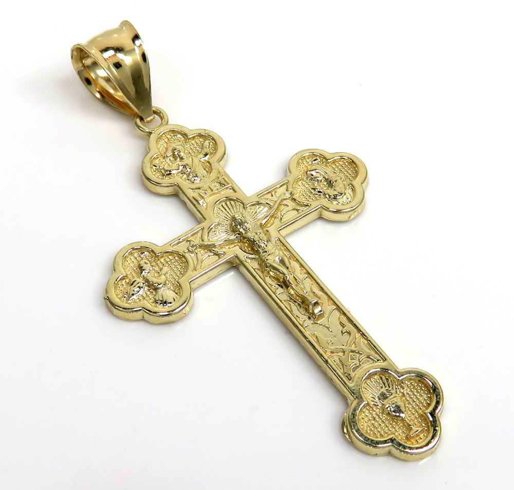 10k yellow gold fancy jesus cross pendant 