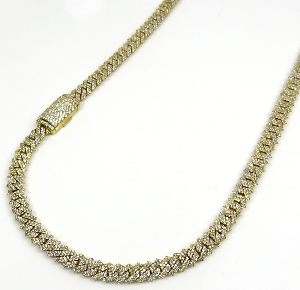 10k yellow white or rose gold diamond miami tight link chain 20-30
