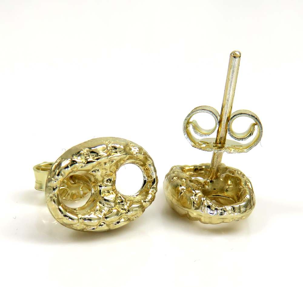 10k yellow gold hollow nugget puffed 7.50mm gucci style link earrings