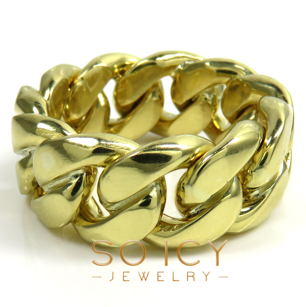 10k yellow white or rose gold 11mm solid miami link ring 
