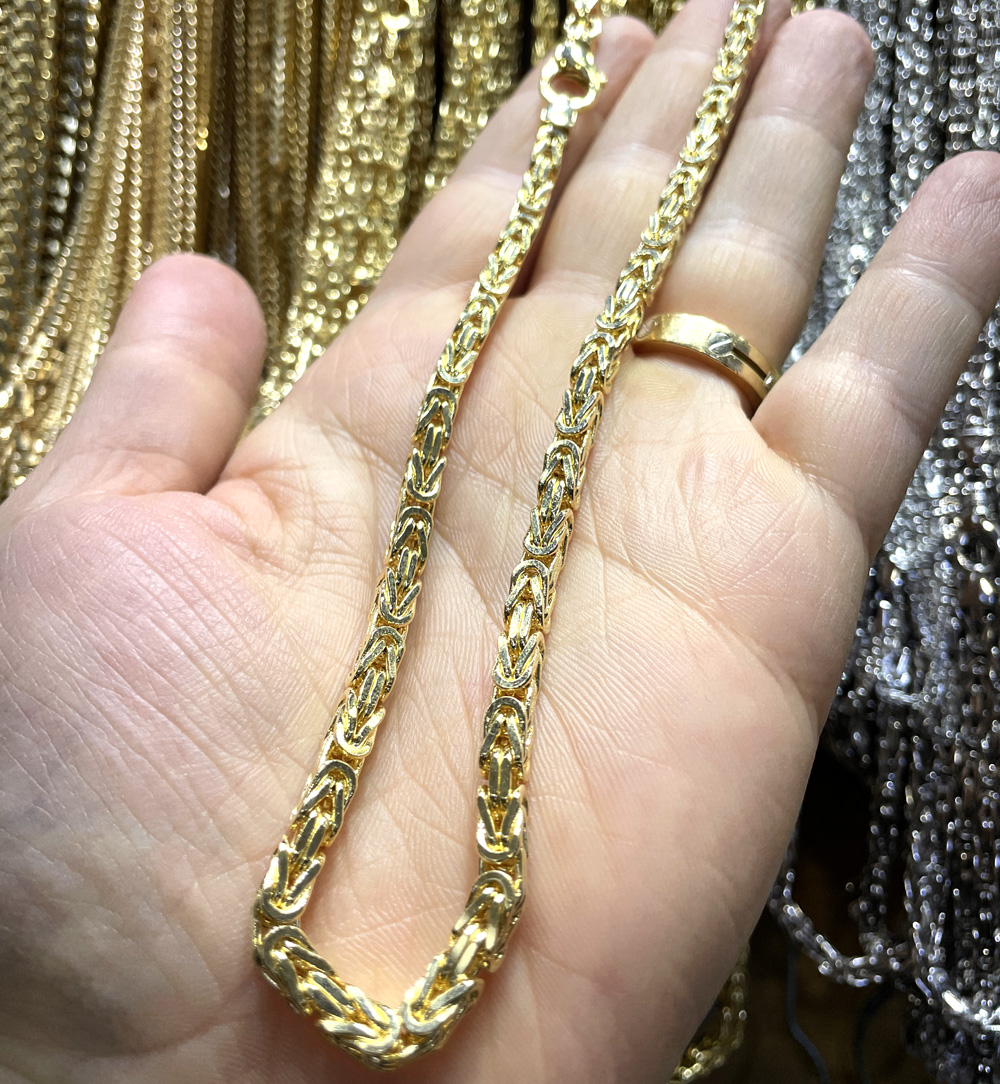 14k yellow gold solid byzantine link chain 22-26