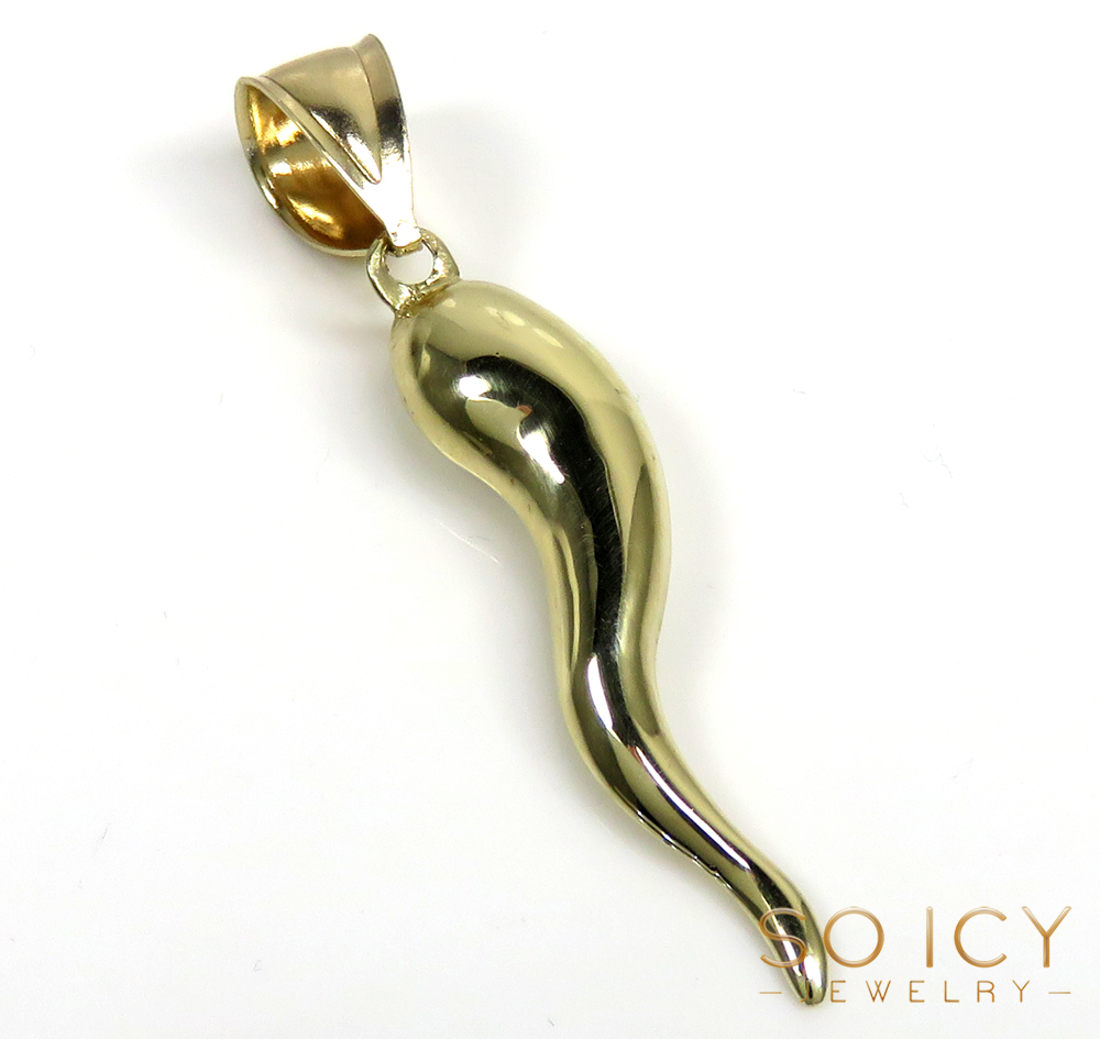 14k gold large solid italian horn pendant