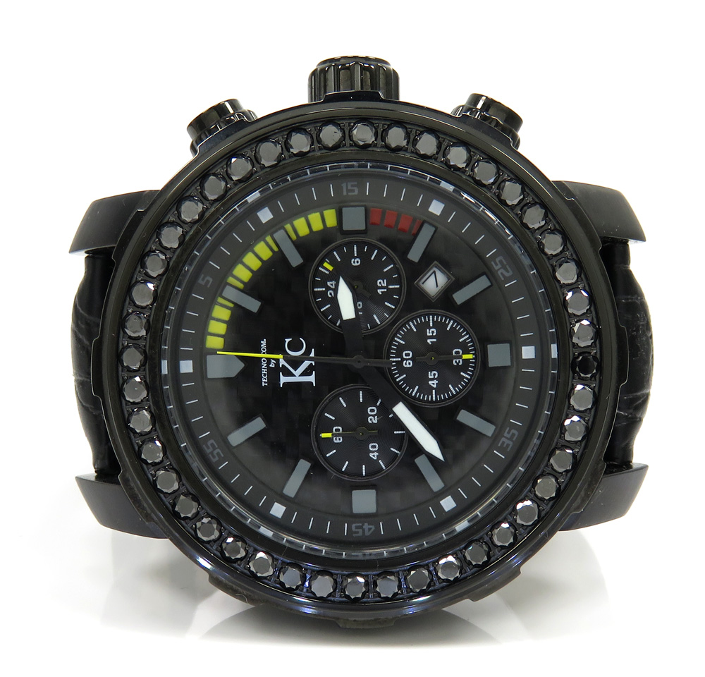 Techno com kc black diamond carbon fiber watch 3.50ct
