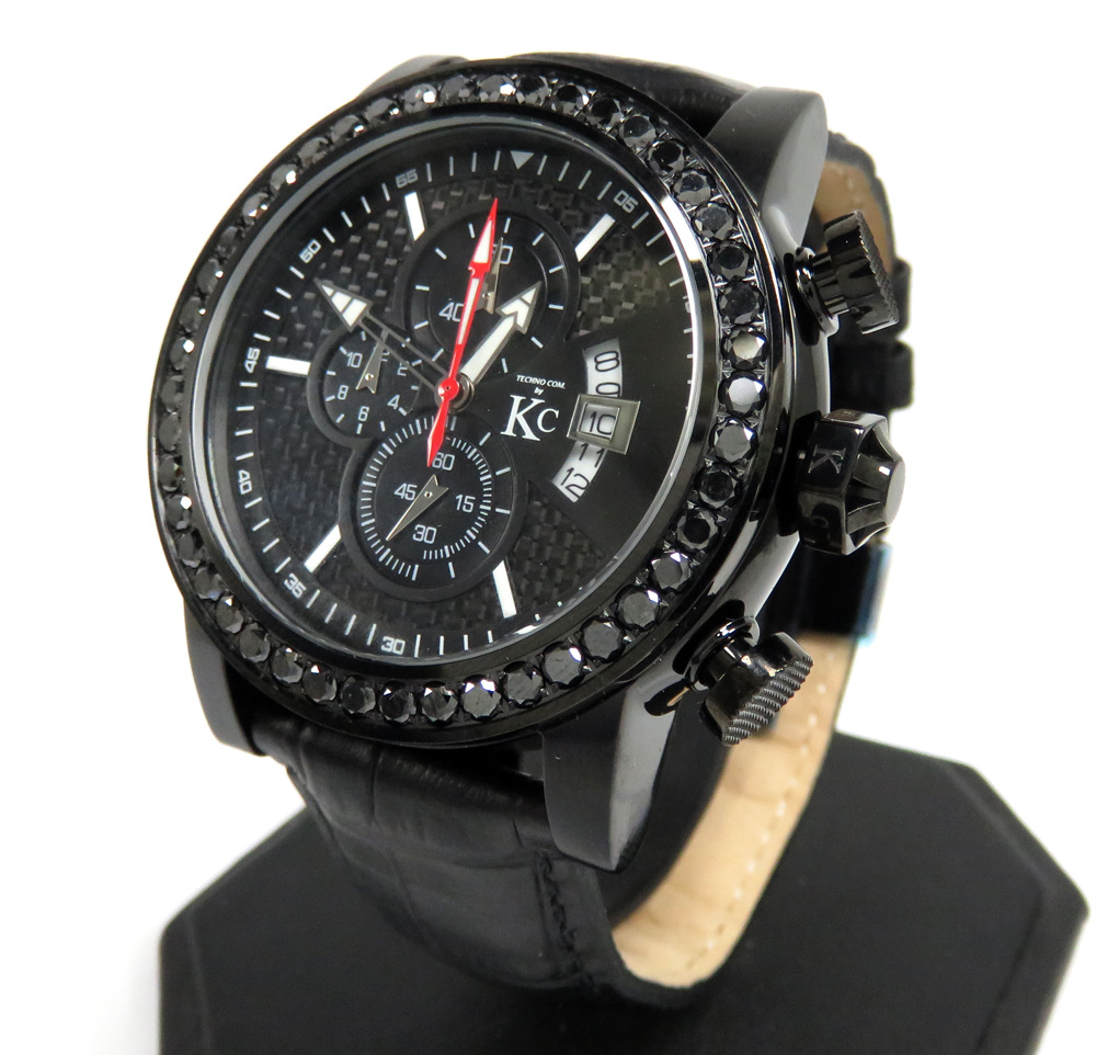Techno com kc black diamond carbon fiber watch 4.00ct