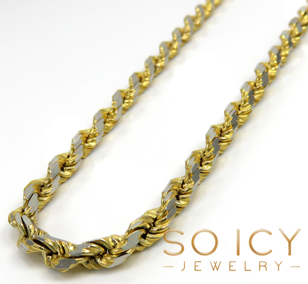 14k two tone gold diamond cut solid rope chain 20-26 inch 4mm