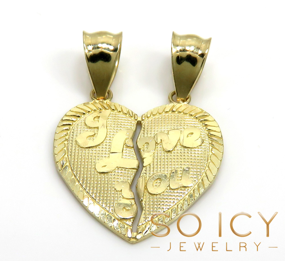 14k yellow gold 2 in 1 i love you heart pendants 