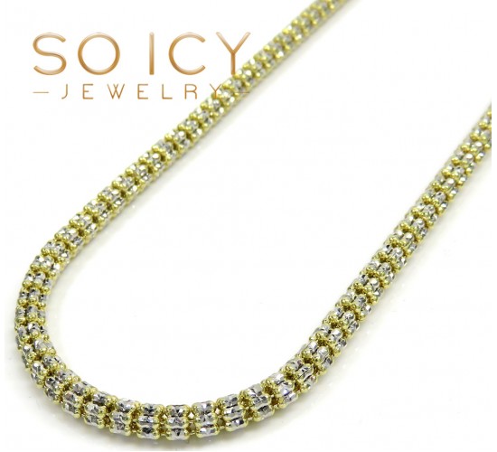14k two tone gold diamond cut ice link chain 18-26