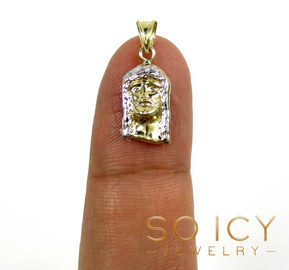 14k yellow gold mini size solid back jesus face pendant