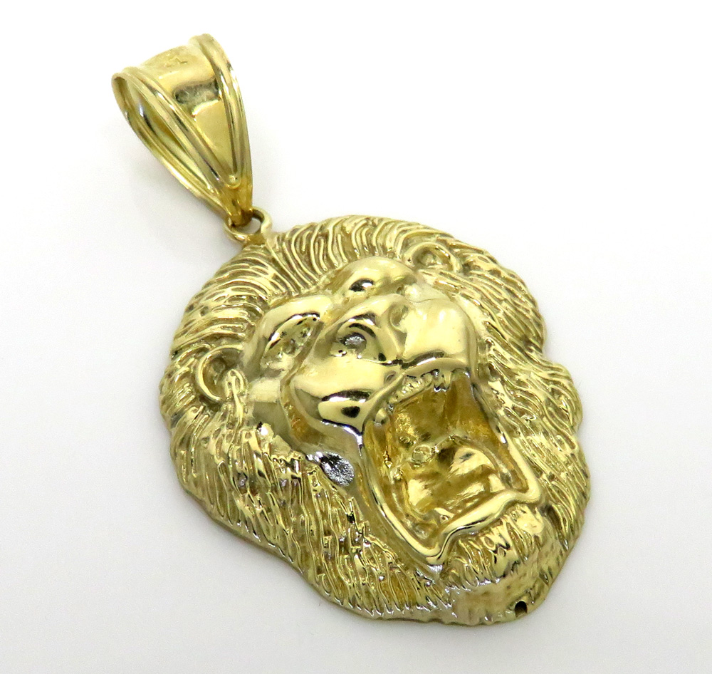 10k yellow gold medium closed back 3d lion head pendant