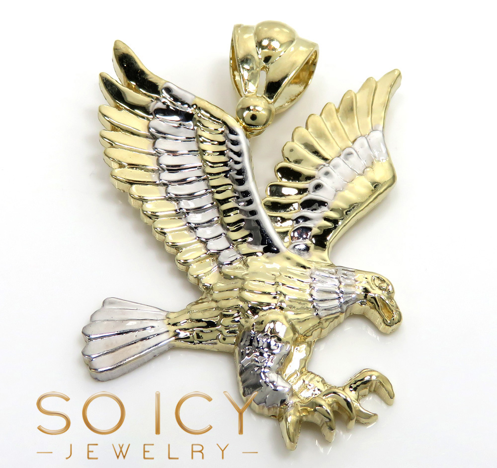 14k gold large diamond cut flying eagle pendant