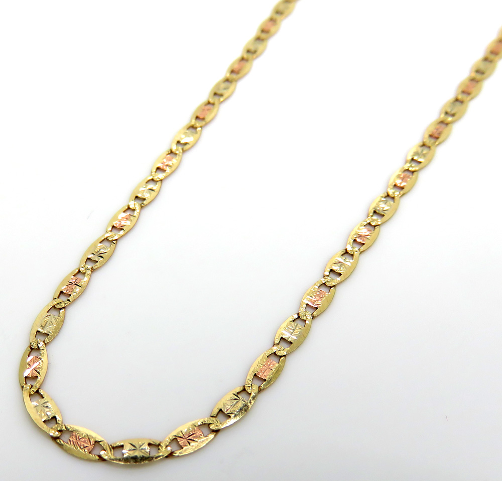 10K Yellow White Rose Gold Tri Color VALENTINO 2.8mm Chain Necklace 16" ~ 24"