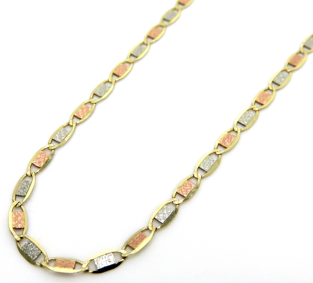 10k tri color gold solid satin mariner link chain 20 inch 2mm