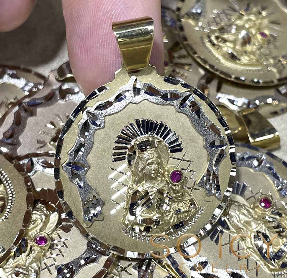 14k two tone gold small santa barbara ruby cz pendant 0.05ct