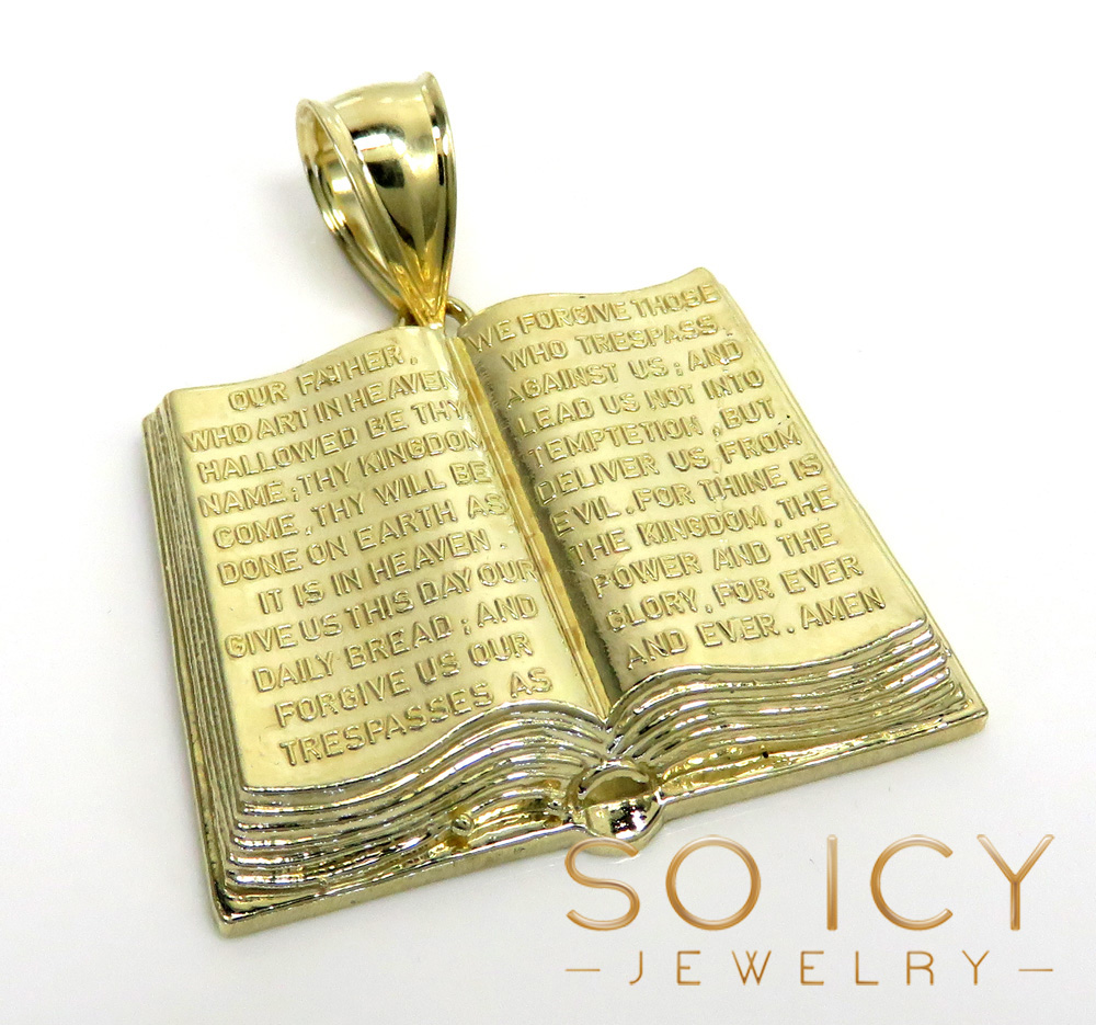 10k yellow gold large holy bible book pendant 