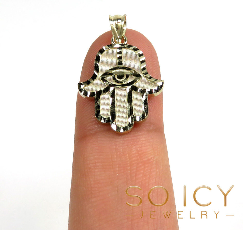 10k yellow gold diamond cut small hamsa pendant