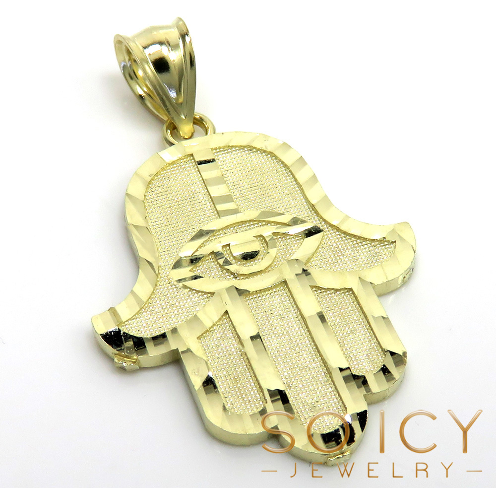 10k yellow gold diamond cut medium hamsa pendant 