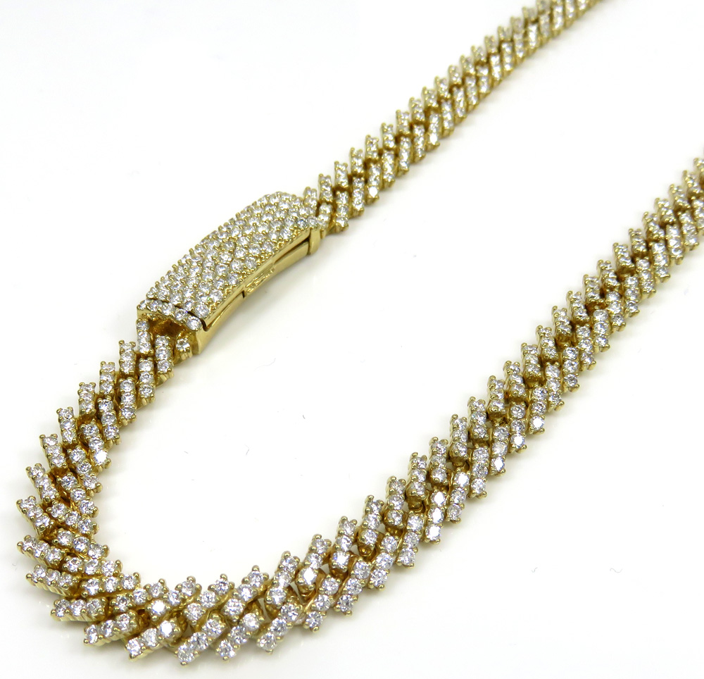 14k yellow white or rose gold diamond miami tight link chain 18-26