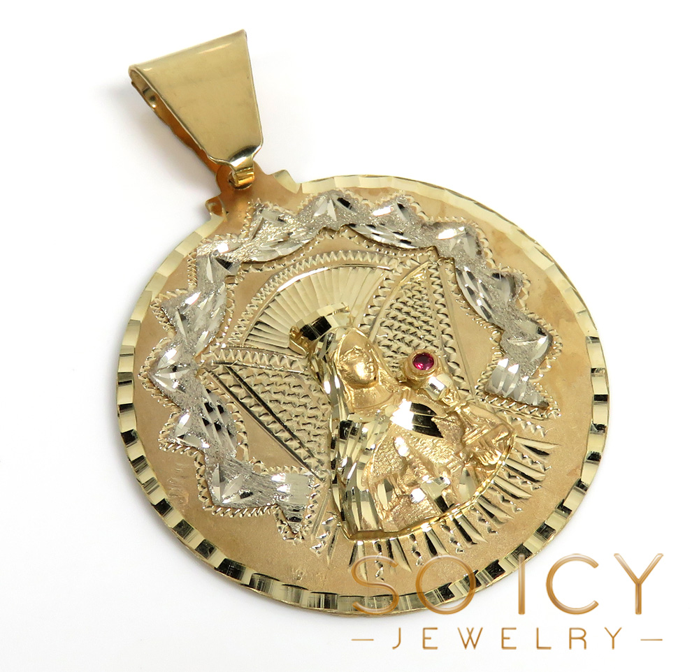 14k two tone gold xl santa barbara ruby cz pendant 0.05ct