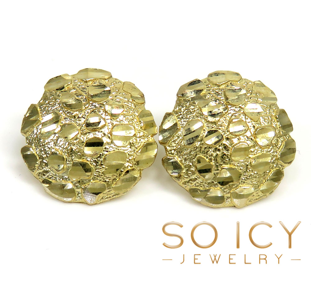 10k yellow gold xl round nugget earrings 