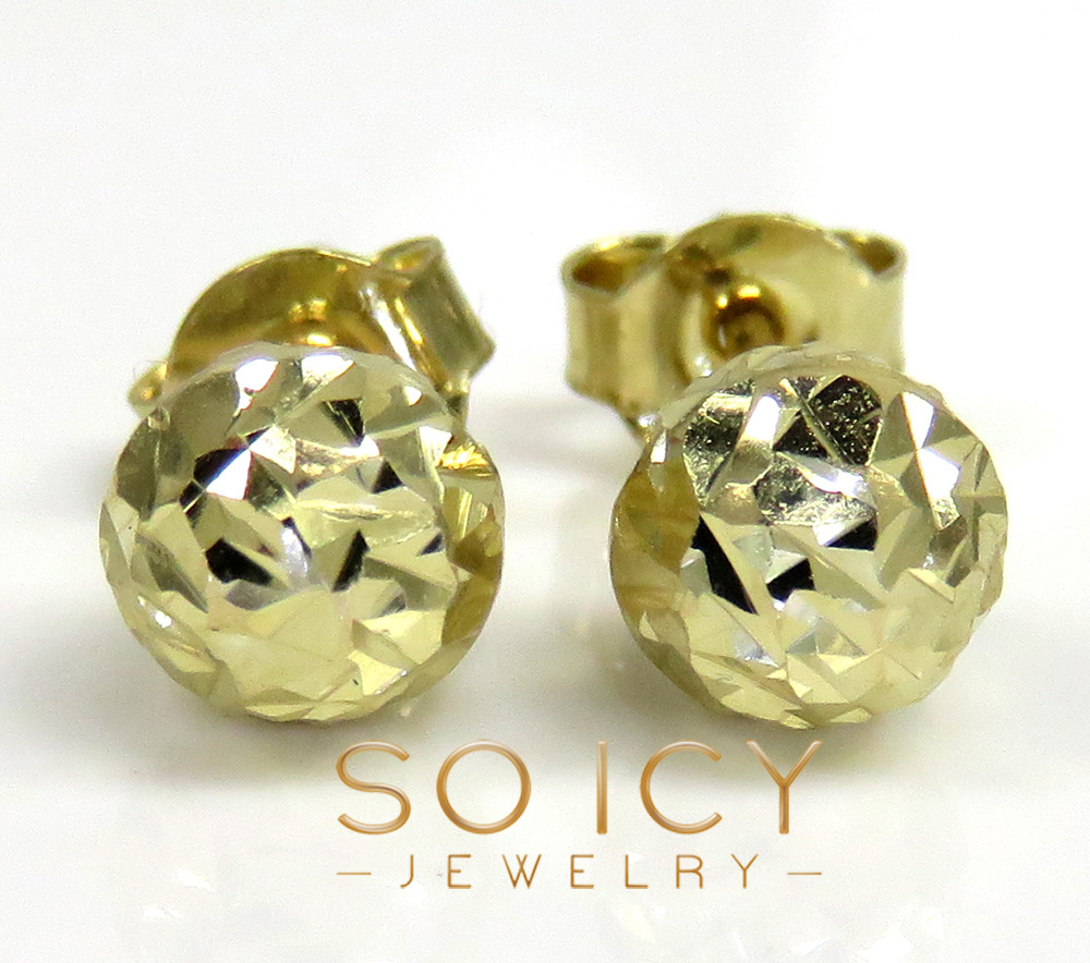 14k yellow gold diamond cut 6mm sphere earrings
