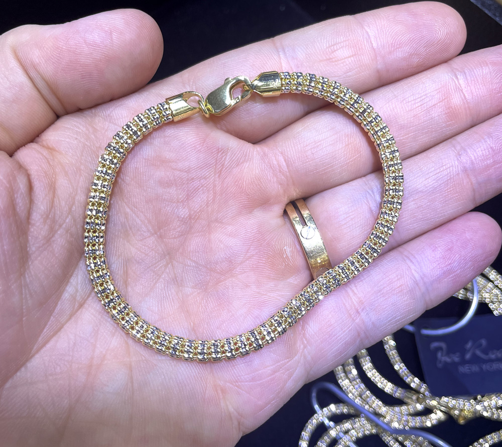 10k two tone gold diamond cut ice link bracelet 8.5