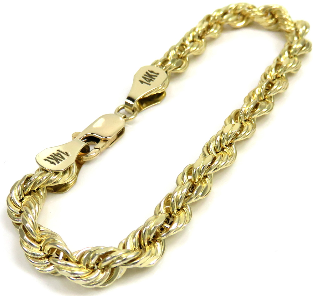 14k yellow gold hollow rope bracelet 8.50 inches 6.50mm