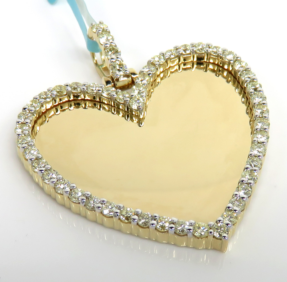 10k yellow gold diamond medium heart picture pendant 1.35ct