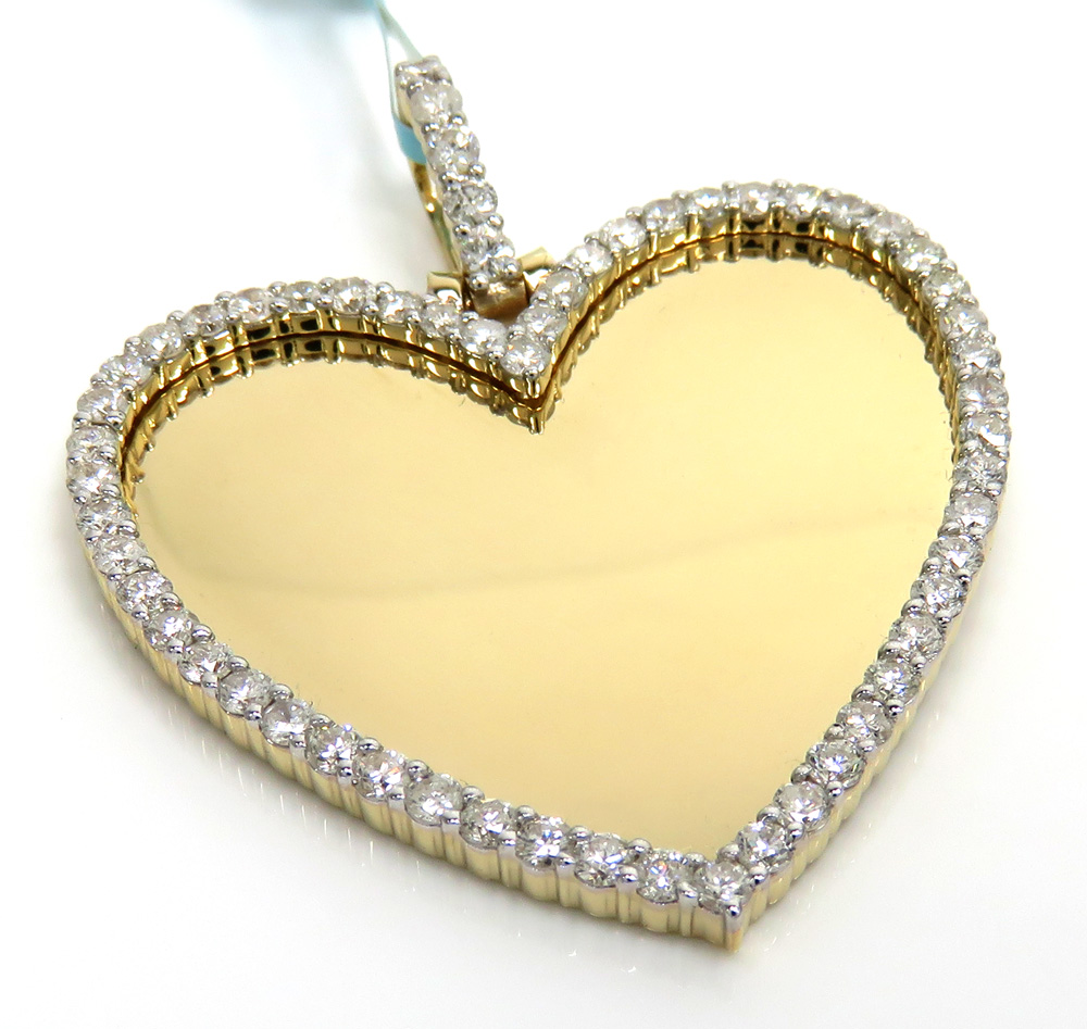14k yellow gold diamond large heart picture pendant 1.83ct