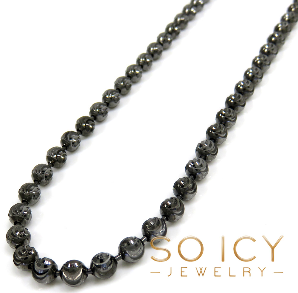 10k black gold moon cut bead link chain 20-26 inch 4mm