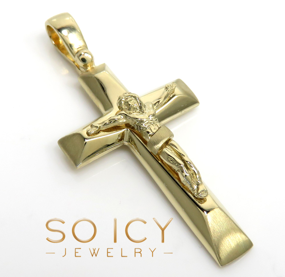 14k yellow gold bold italian jesus cross 