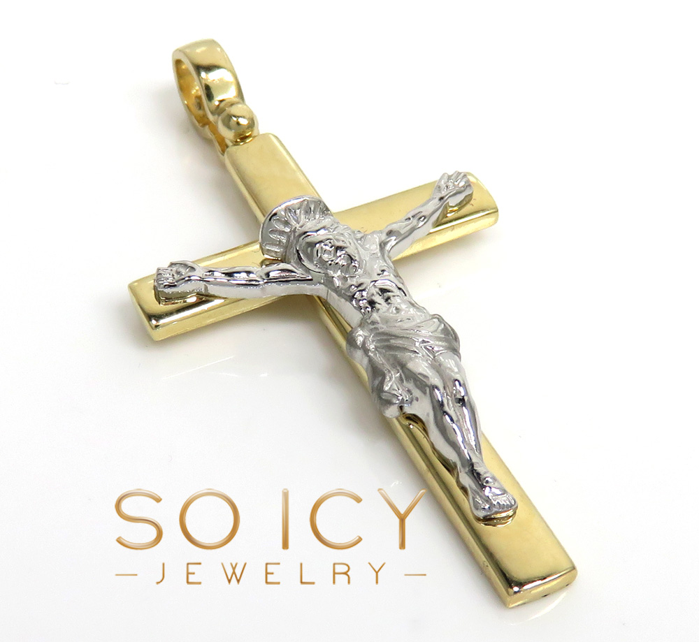 14k two tone fancy italian jesus cross pendant