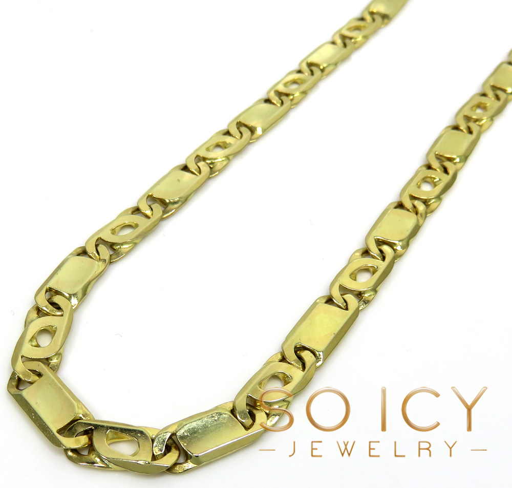 14k yellow gold solid tiger eye link chain 26 inch 6.50mm