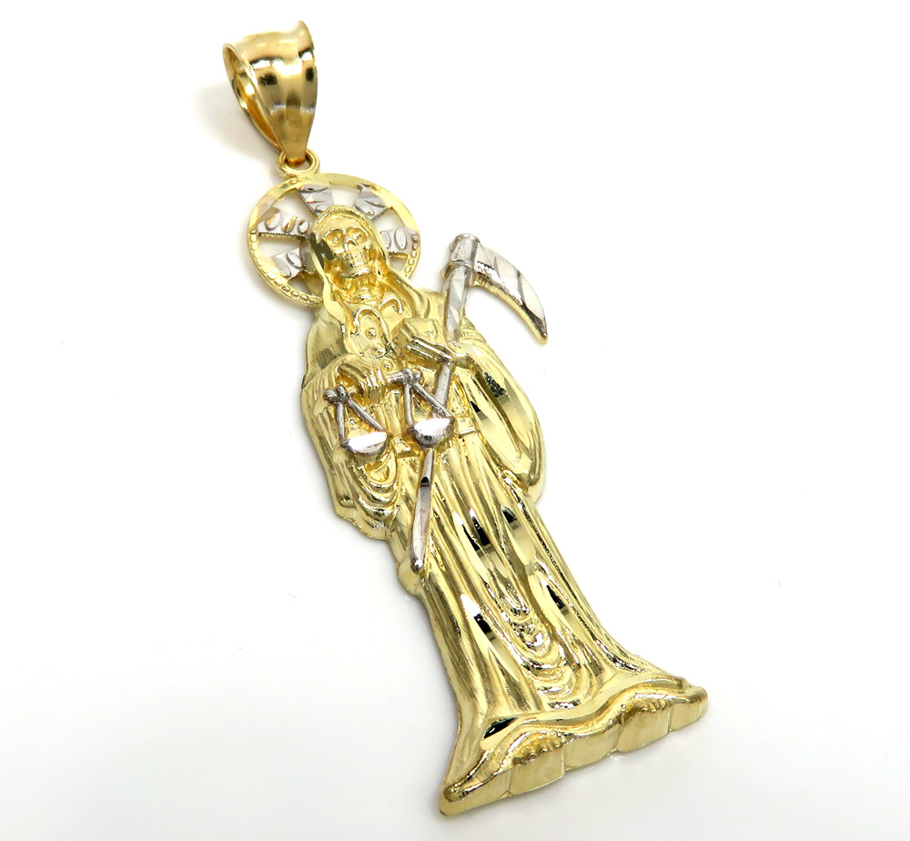 10k two tone gold halo medium grim reaper pendant 