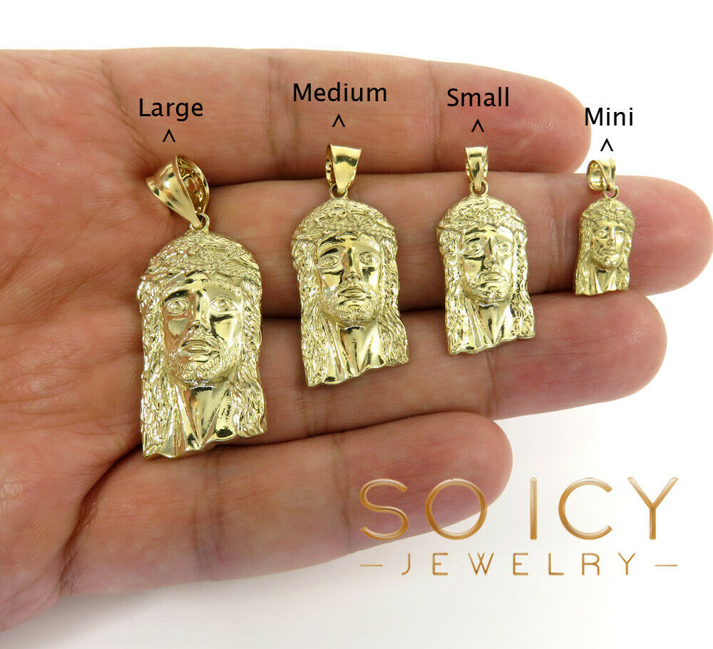 14k yellow gold classic mini- large size jesus face pendant 