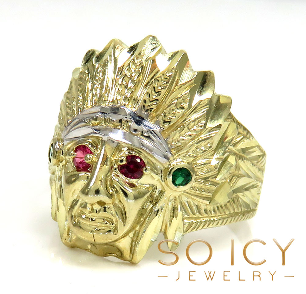 10k two tone indian chief cz head ring 0.40ct