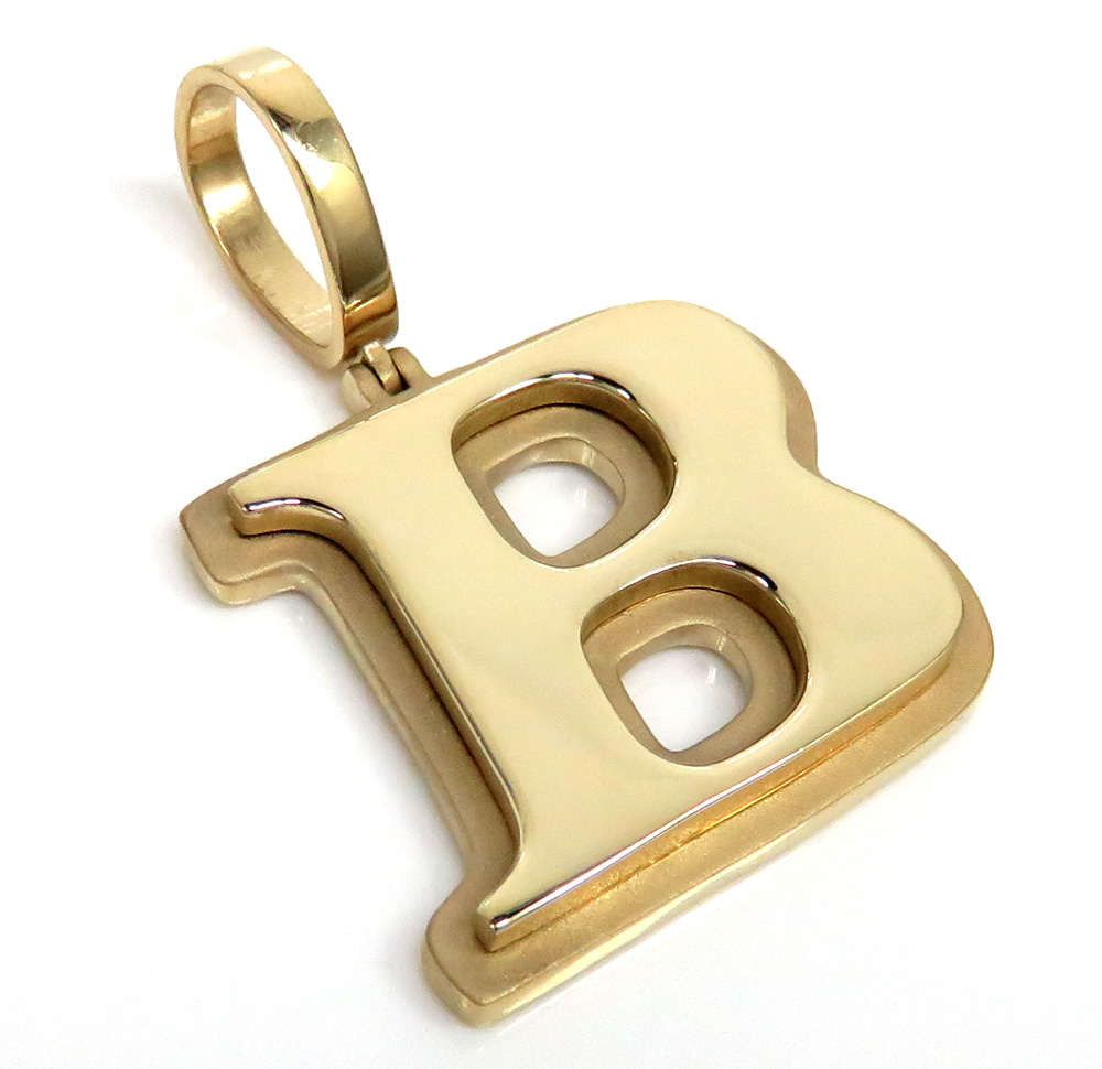 14k yellow gold raised letter initial b pendant 