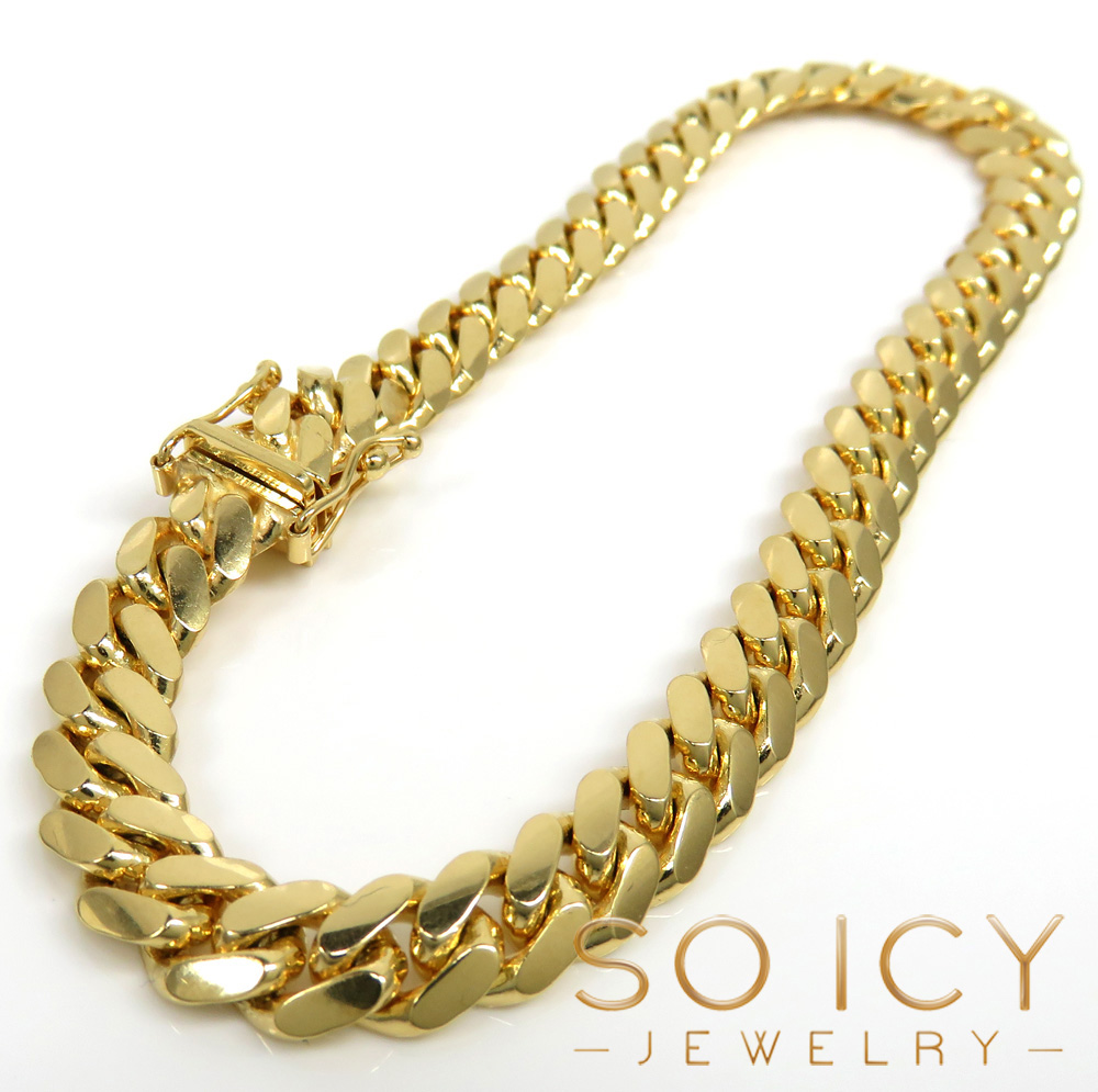 14k yellow gold solid miami link bracelet 8.50 inch 7mm
