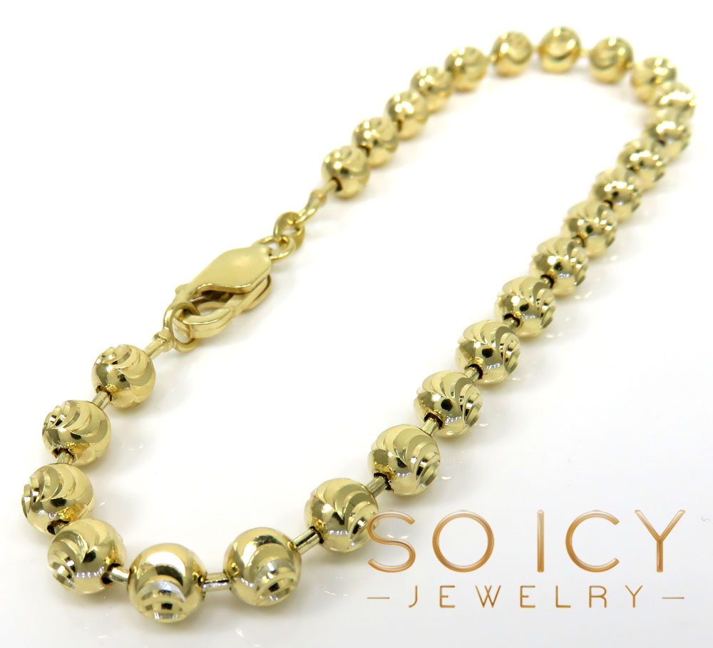 10k yellow gold moon cut bead link bracelet 8