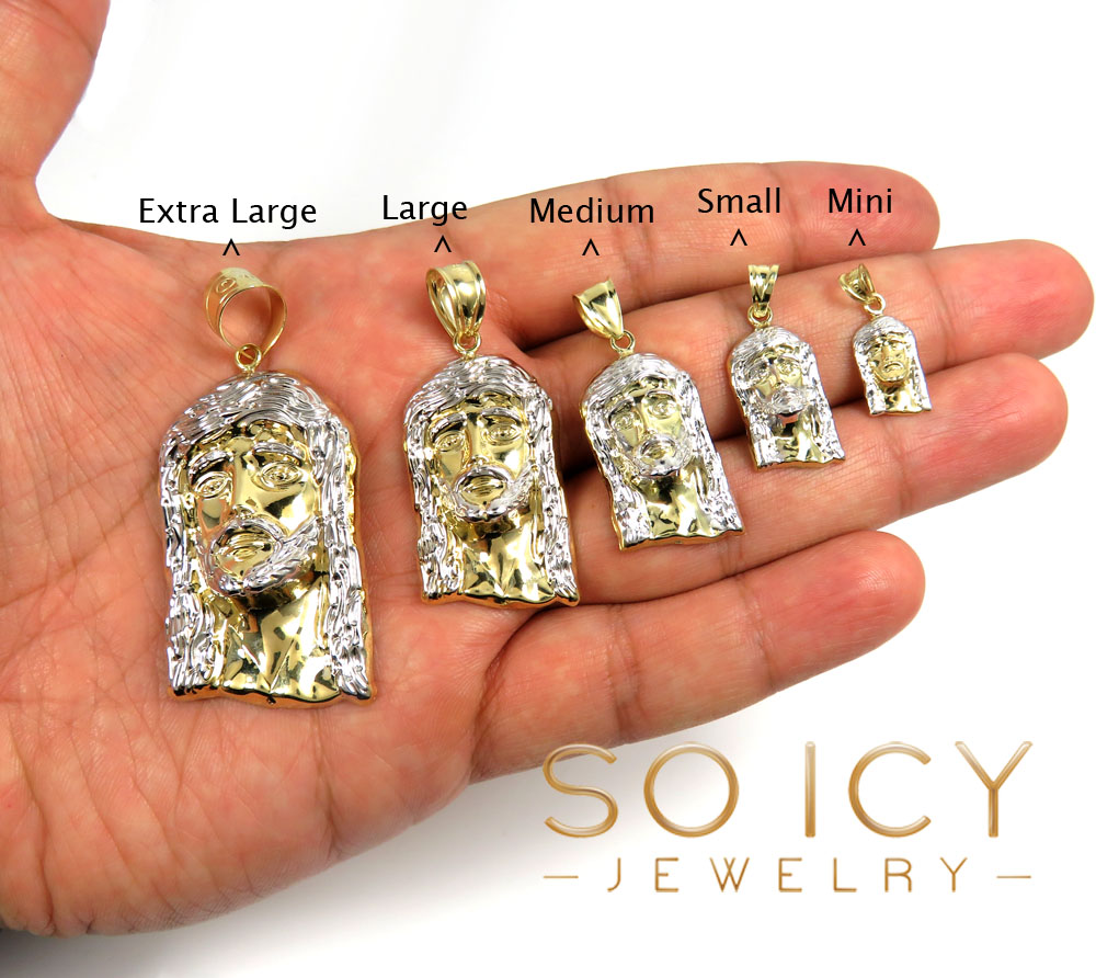 10k yellow gold mini-xl size solid back jesus face pendant