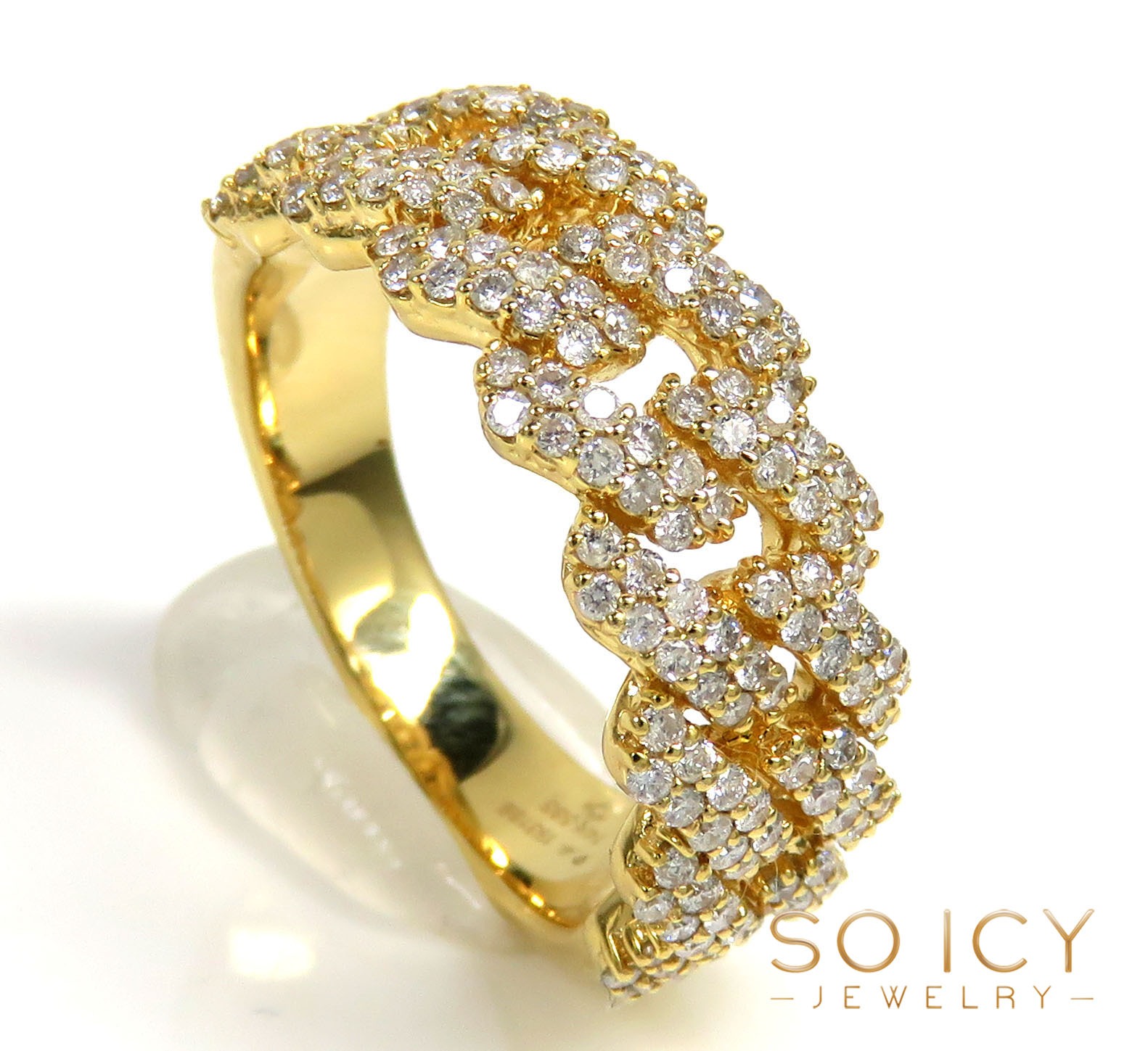 14k yellow gold 9mm 2 row diamond miami cuban ring 1.29ct