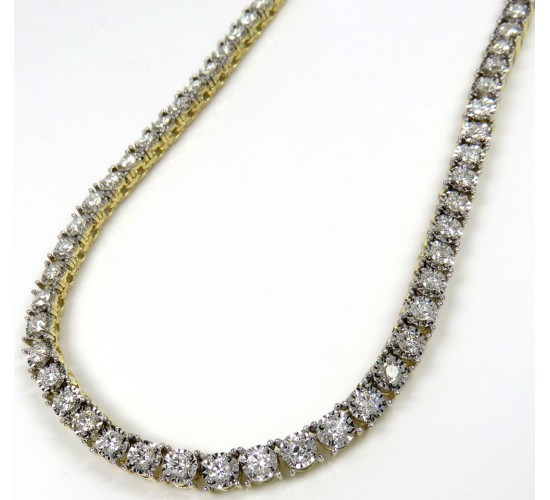 14k yellow gold round 7 pointer vs diamond illusion tennis chain 4.50mm 8.50ct 22