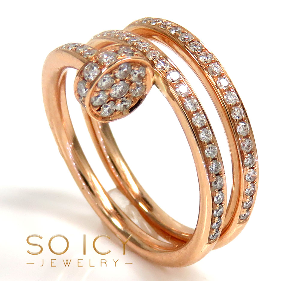 18k rose gold diamond double loop nail ring 0.58ct