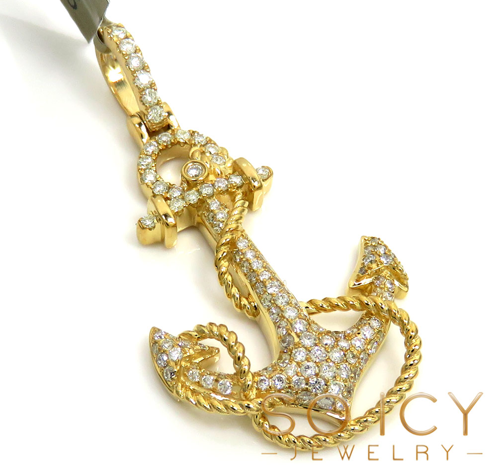10k yellow gold diamond anchor rope pendant 0.86ct