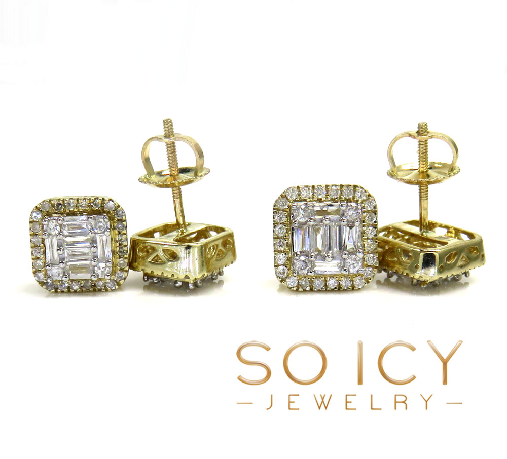 14k gold small or medium diamond cluster baguette earrings 0.38-0.69ct