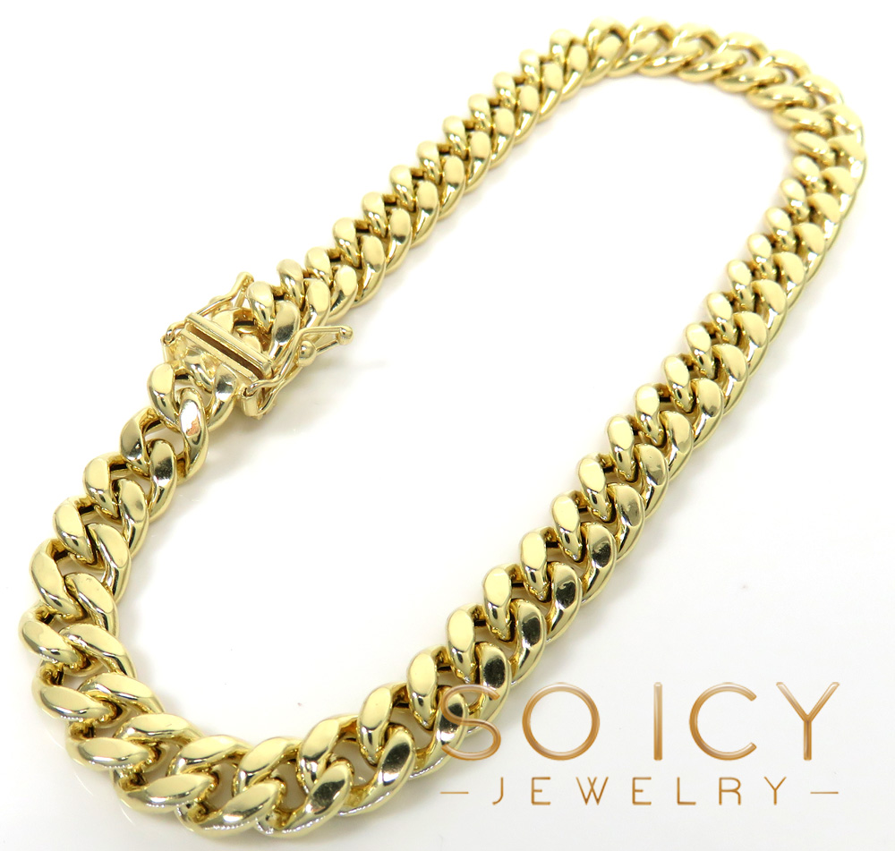 14k yellow gold hollow miami bracelet 8.50 inch 6.70mm