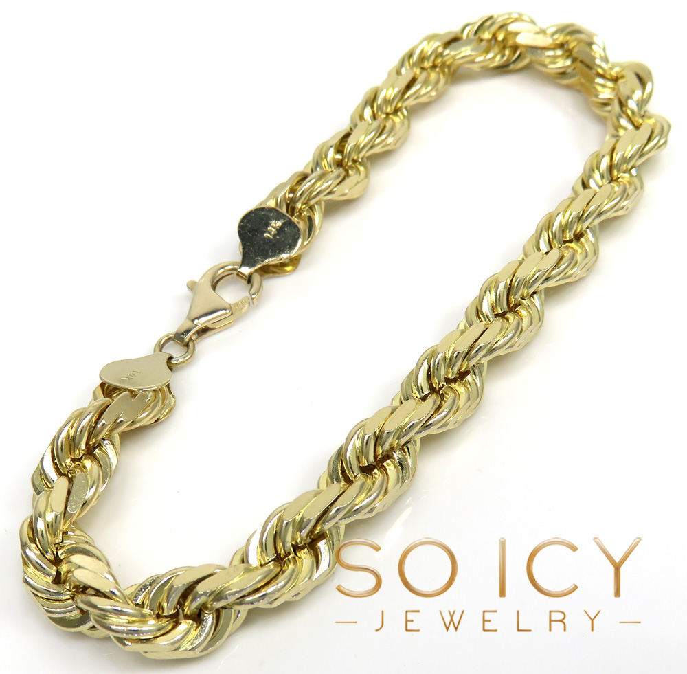 14k yellow gold solid diamond cut rope bracelet 8.50 inch 8mm