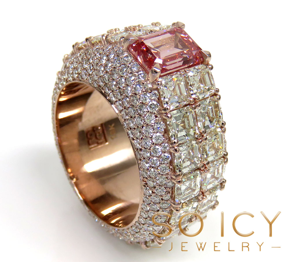 18k rose gold round assher & emerald diamond elite ring 17.20 ct 