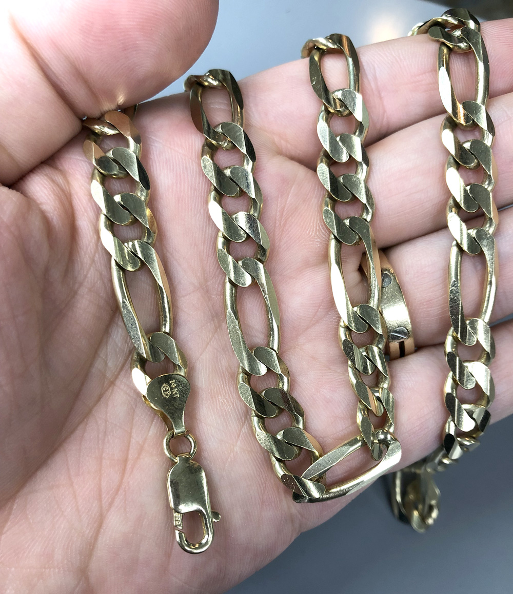 14k yellow gold solid figaro chain 24