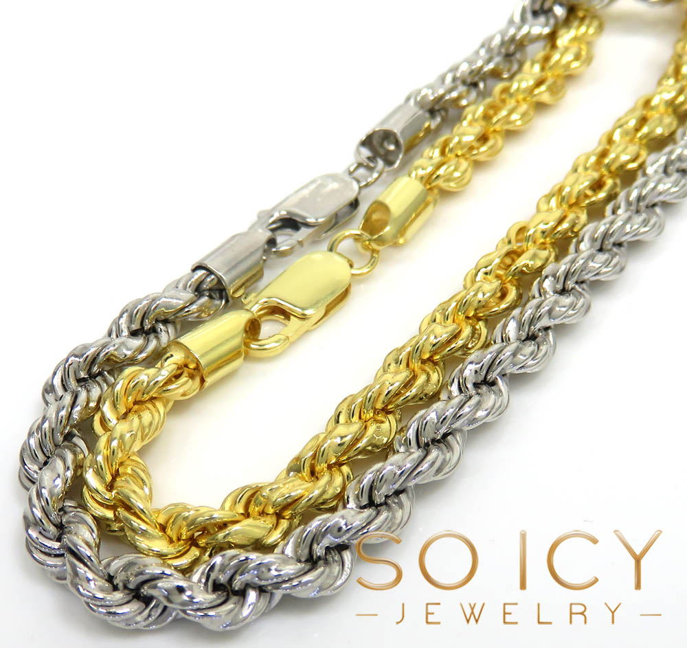 925 yellow or white semi solid rope bracelet 8 inch 5mm 