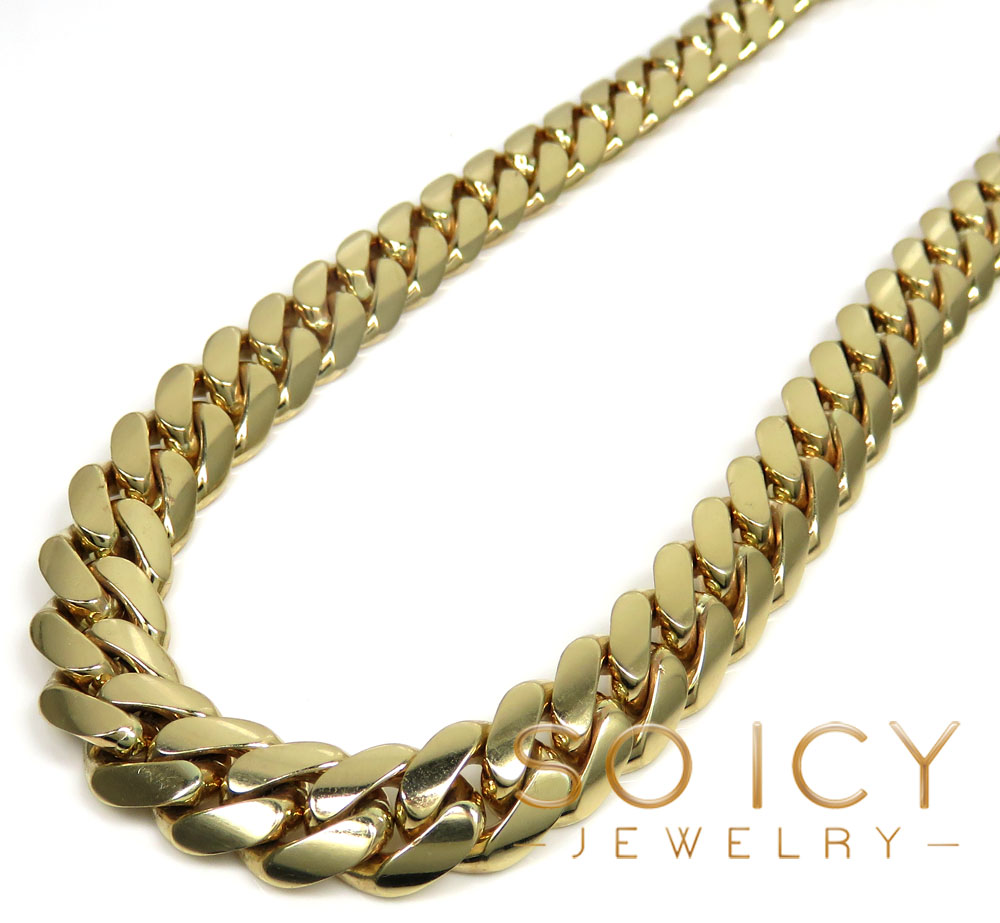14k yellow gold solid miami link chain 20-26 inch 12mm